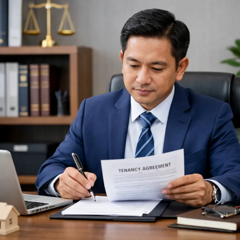 Landlord and tenant dispute lawyer in Selangor reviewing tenancy documents in office
